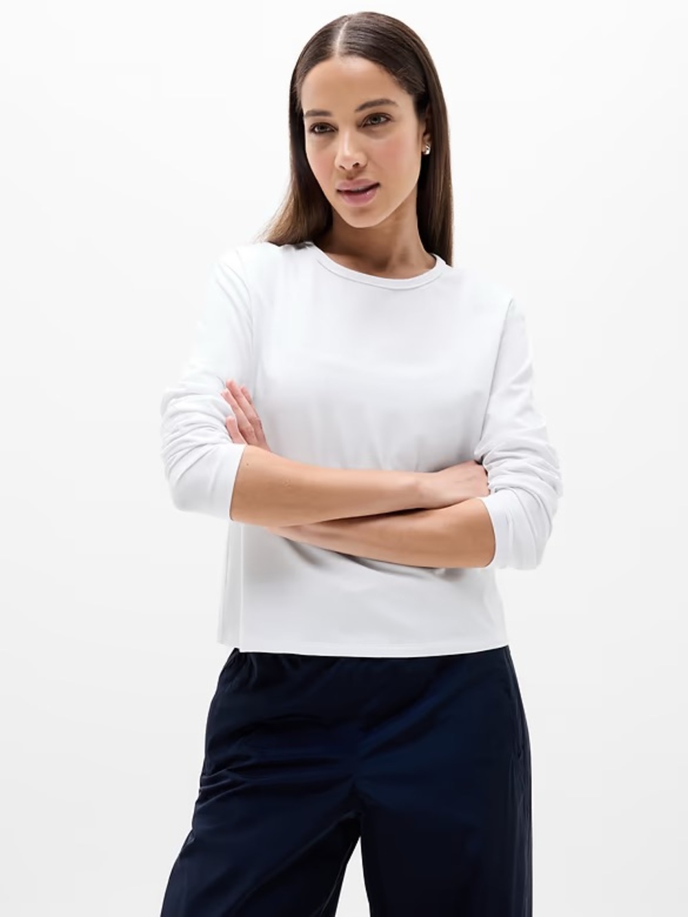 Athleta White Long-Sleeve Crewneck Tee
